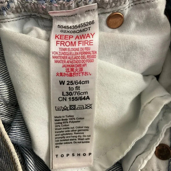 Topshop Blue Distressed Button Fly Frayed Hem Dad Jeans W25 L30 - Picture 4 of 5